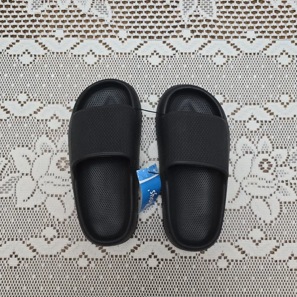 2pk NWT Boys Sandals Blue T-Rex Dinosaur Flip Flops And Black Slide Shoes 11 12 - Picture 5 of 7